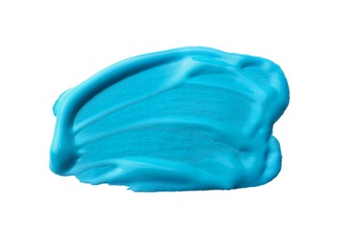 Sample of turquoise paint on white background, top view
