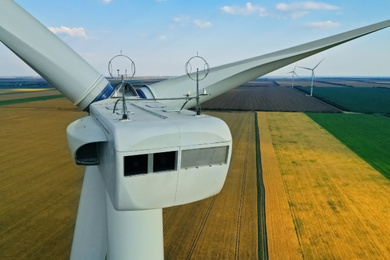 Modern wind turbine, closeup. Alternative energy source