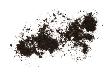 Pile of soil on white background, top view. Fertile ground