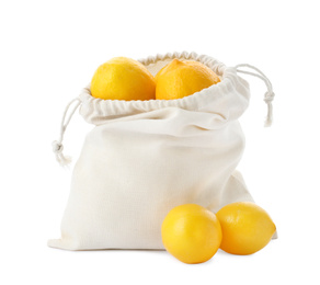 Cotton eco bag with lemons isolated on white