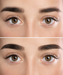 Woman before and after eyebrow correction, closeup