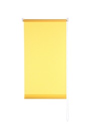 Photo of Yellow window roller blind isolated on white