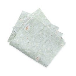 Photo of Delicious green folded Armenian lavash on white background, top view