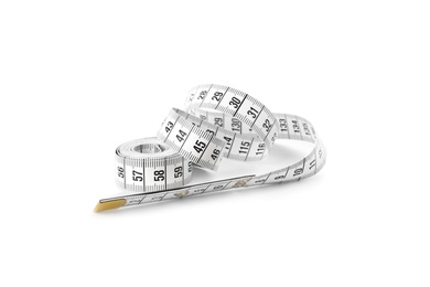 New measuring tape with scale isolated on white