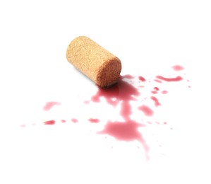 Bottle cork with wine stains isolated on white