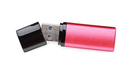 Pink usb flash drive isolated on white
