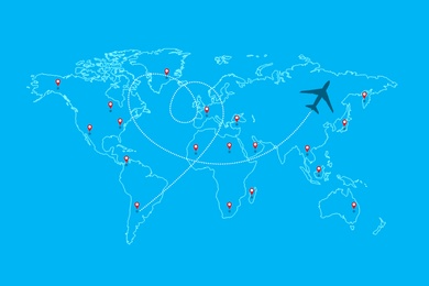 Flight routs map with airplane on it, illustration 