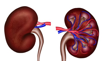 Illustration of kidneys on white background. Human anatomy