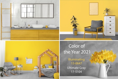 Color of the year 2021. Collage with different photos