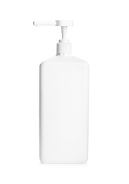 Dispenser bottle with antiseptic gel isolated on white