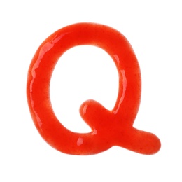 Photo of Letter Q written with red sauce on white background