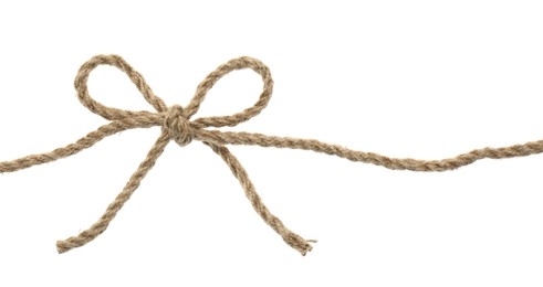 Hemp rope with bow knot on white background