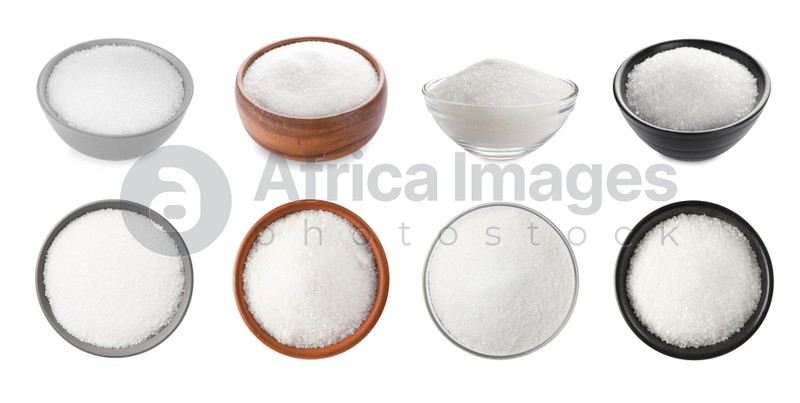 Set with granulated sugar on white background. Banner design