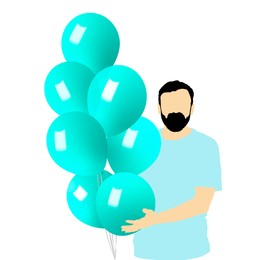 Man with air balloons on white background. Vector illustration