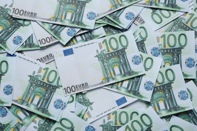 100 Euro banknotes as background, top view. Money exchange