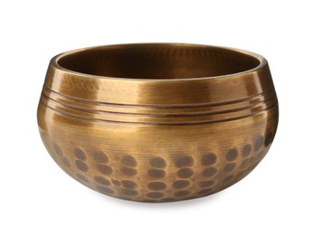Golden singing bowl isolated on white. Sound healing