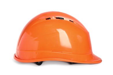 Orange hard hat isolated on white. Safety equipment