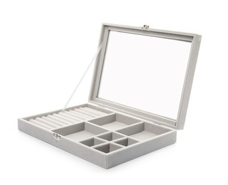 Open elegant jewelry box isolated on white