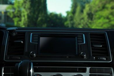 View of dashboard with navigation system in modern car