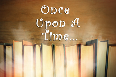 Many books of fairy tales and text Once upon a time