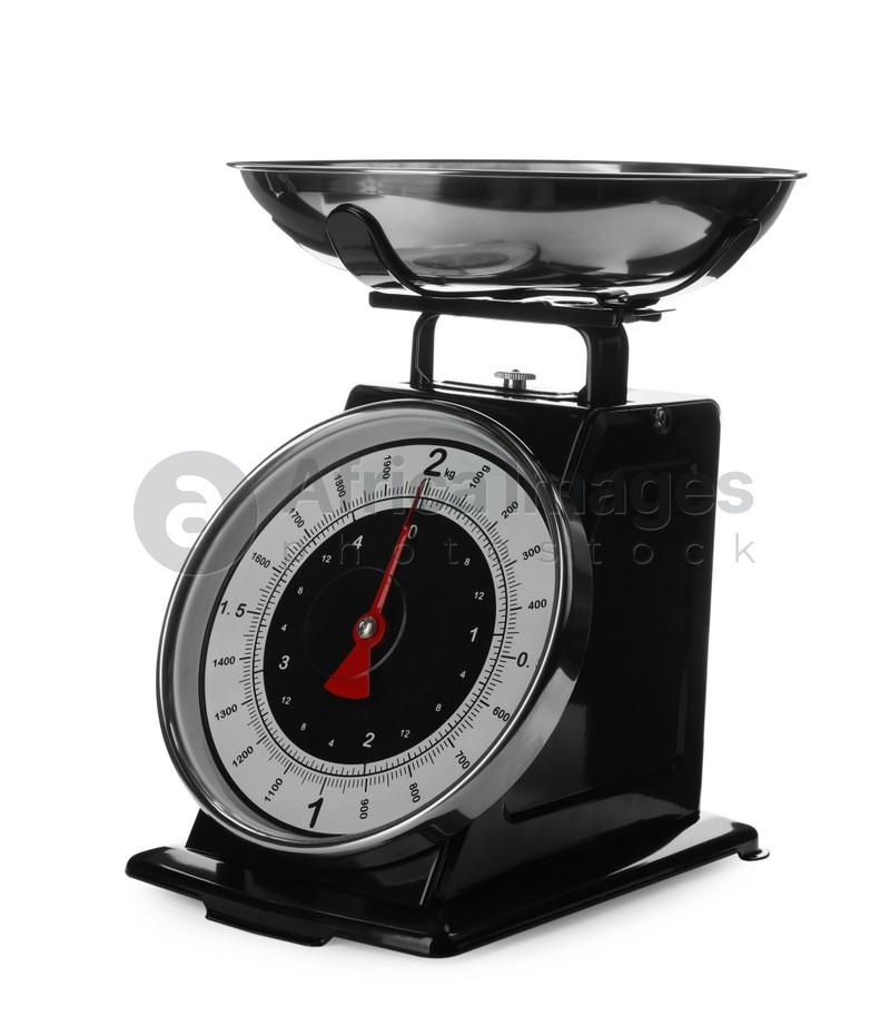 Retro mechanical kitchen scale isolated on white