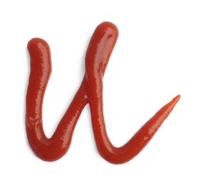 Photo of Letter U drawn by ketchup on white background