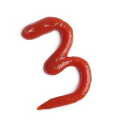 Number 3 written with ketchup on white background