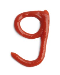 Number nine written by ketchup on white background