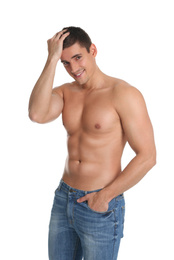 Man with sexy body on white background