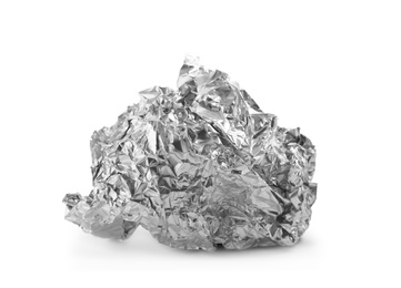 Crumpled ball of silver foil isolated on white