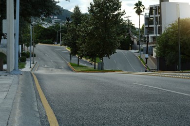 View of empty asphalt highway outdoors. City street