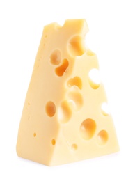 Photo of Piece of cheese with holes isolated on white