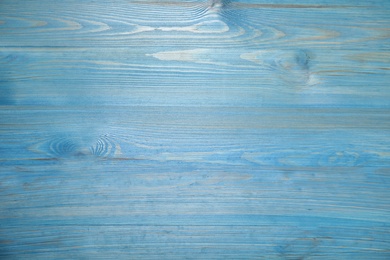 Light blue wooden surface for photography, top view. Stylish photo background