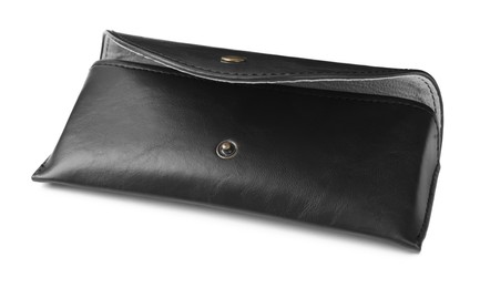 Photo of Black leather sunglasses case isolated on white
