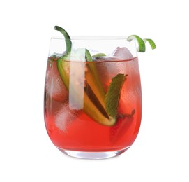 Photo of Spicy cocktail with jalapeno and mint isolated on white