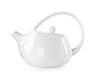 Stylish empty ceramic teapot isolated on white