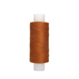 Spool of dark orange sewing thread isolated on white
