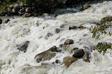 Closeup view of river stream in mountains