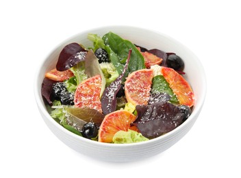 Bowl of delicious sicilian orange salad isolated on white