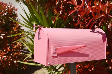 Photo of Pink letter box outdoors on sunny day