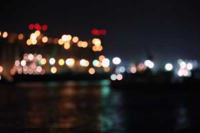 Blurred view of docks at night. Bokeh effect