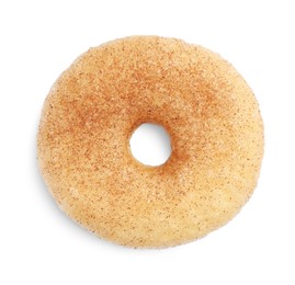 Sweet delicious donut on white background, top view