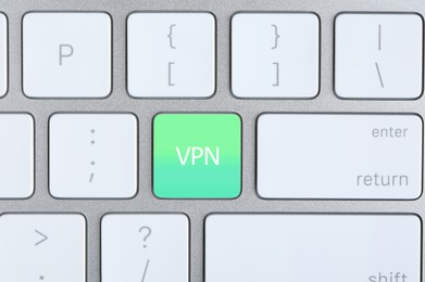 Image of Button with abbreviation VPN on computer keyboard, top view