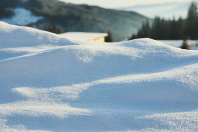 Beautiful snowdrift outdoors, closeup view. Winter weather