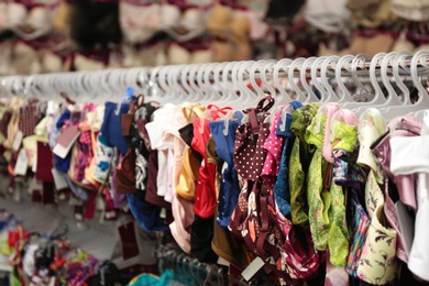 Sets of female lingerie in underwear store