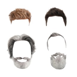 Image of Fashionable men's hairstyles and beards isolated on white, collage