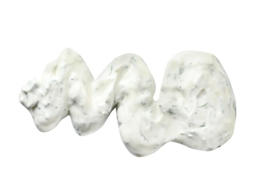 Delicious tartar sauce on white background, top view
