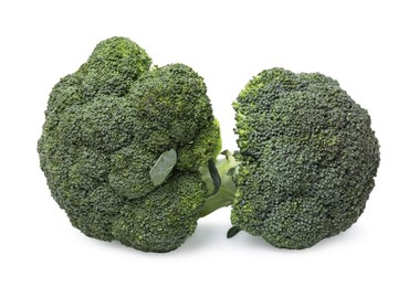 Photo of Fresh raw green broccoli on white background