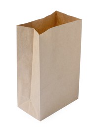 Open kraft paper bag isolated on white