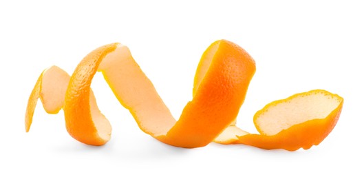 Photo of Fresh orange peel preparing for drying isolated on white